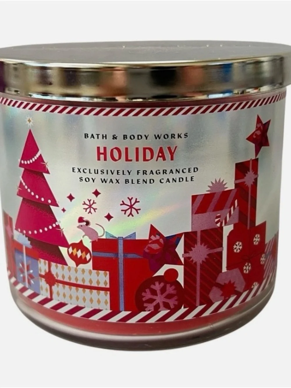 Bath & Body Works Holiday Soy Wax Blend Candle - Silver & Red